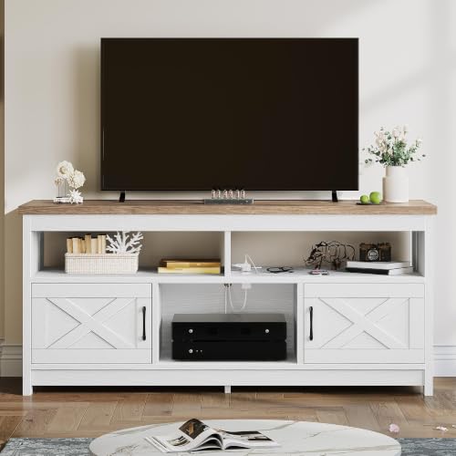 59 Inch TV Stand with Power Outlets for 65" TVs, Grey Wash/White, view 4
