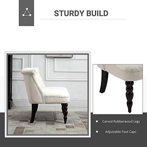 Fabric Loveseat with Wood Legs, Buton Tufted Settee, Cream White | Upholstered, Armless, Living Room