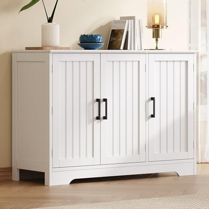 Modern Sideboard Buffet Cabinet, Coffee Bar Storage Cabinet with Doors and Adjustable Shelves, Kitchen Storage Cabinet for Dining Room, Living Room, White