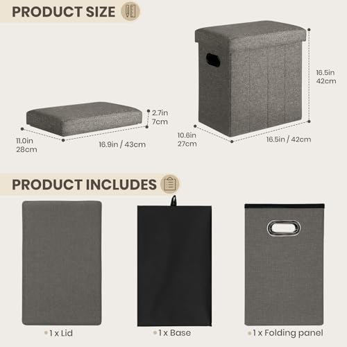 Ottoman with Storage Collapsible Fabric - Footrest Foot Stool for Room, Slim Tall Folding Ottoman Furniture with Handles Lid Toy Chest Linen - Gray - 16.5x16.5x10.6in