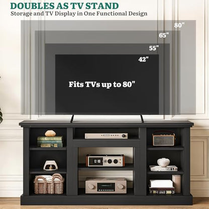 70" Farmhouse TV Stand for 75/80" TVs, Adjustable, Ink Black, view 4