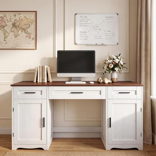 Farmhouse Executive Desk with Drawers, Wood Home Office Desk, view 2