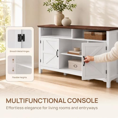 58" Farmhouse TV Stand with Hinged Barn Doors, White Storage Cabinet, view 5