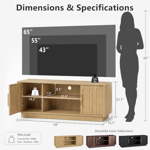 59" Modern TV Stand with Storage, Oak, Arched Design, view 3