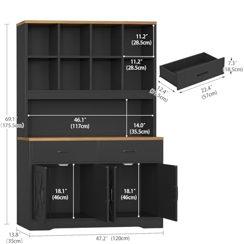 Storage Cabinet with Doors and Drawers, Pantry Cabinets, 5 Tier Floor Standing Bookshelves, Bookshelf and Bookcase, 8 Open Storage Shelves and Printer Stand for Study, Living Room, Office