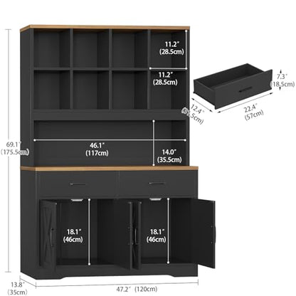 Storage Cabinet with Doors and Drawers, Pantry Cabinets, 5 Tier Floor Standing Bookshelves, Bookshelf and Bookcase, 8 Open Storage Shelves and Printer Stand for Study, Living Room, Office