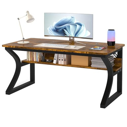 Computer Desk, 47 X 20 inch Computer Desk, Office Desk w/Storage, Large Legroom, Sturdy Metal Frame, Home Office Desks for Gaming Study Writing Work, Waterproof, Scratch-Resistant, Rustic Brown