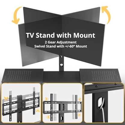 79 Inch TV Stand for TVs up to 85 Inch with Mount and Power Outlet, 3 Tiers TV Console with Storage Shelves, Entertainment Center, Steel Frame, for Living Room, Bedroom, Black