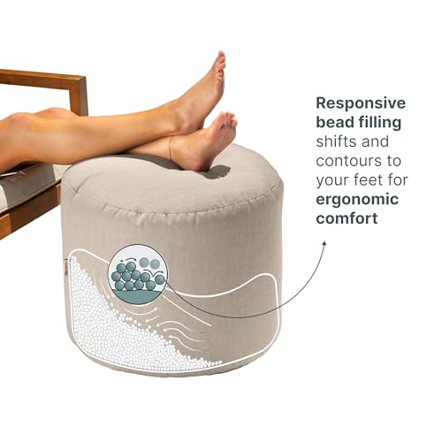 Spring Indoor/Outdoor Bean Bag Pouf Ottoman, Sunbrella Flax