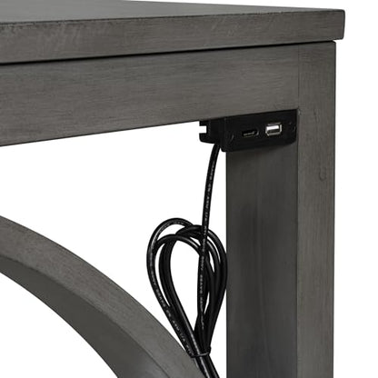 RuiSiSi 3 Piece Counter Height Dining Set, Farmhouse Kitchen Table Set with USB Port and 2 Upholstered Stools, Breakfast Nook Set for Kitchen, Dining Room, Living Room, Grey