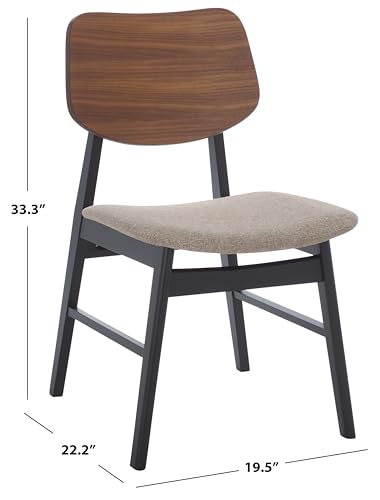 SAFAVIEH Couture Collection - Rhonda Walnut & Black Mid-Century Dining Chair Set of 2, Upholstered Linen-Style Seat, Modern Wood Design (SFV6708B-SET2)