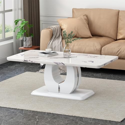 White Rectangular MDF Coffee Table with Marble Effect Top, view 8
