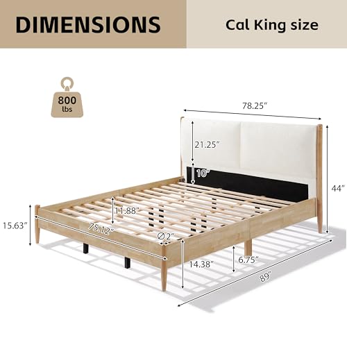 Modern Natural Wood Bed Frame with Headboard, Easy Assemble, view 3