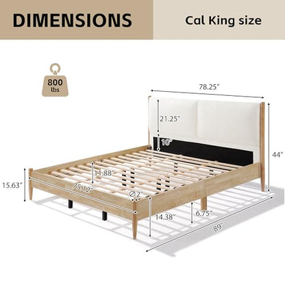 Modern Natural Wood Bed Frame with Headboard, Easy Assemble, view 3