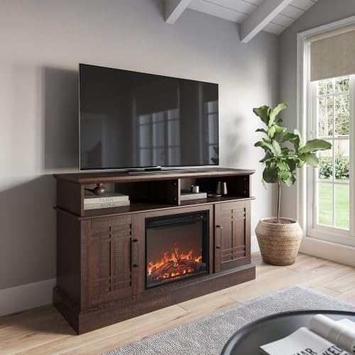 Modern Espresso TV Stand with Electric Fireplace, view 6