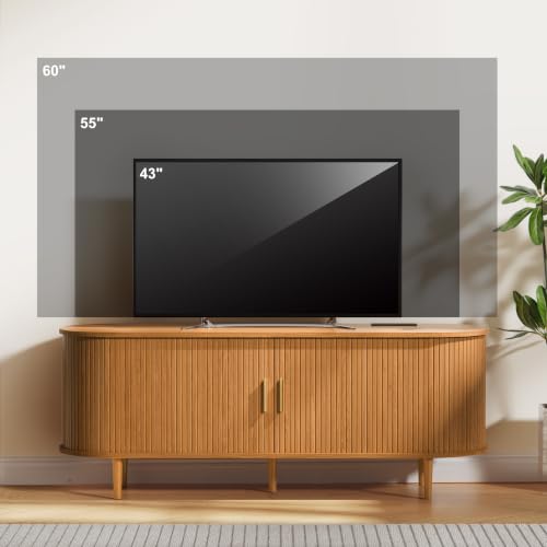 55 Inch Mid Century Modern TV Stand with Power Outlet for TVs up to 60 Inch, view 4