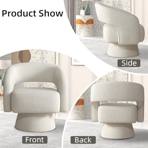 Swivel Barrel Chair with Velvet Fabric, Swivel Accent Chair with Thickened Soft Cushion, Comfy Round Swivel Chair for Living Room Bedroom, Beige