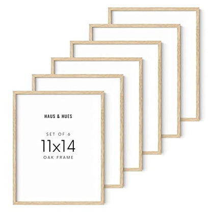 Beige Oak Wood 11x14 Picture Frame - Modern Wood Wall Art Display - Lightweight 11x14 Frame for Art Prints, Photos, Posters - Ready-to-Hang Vertically & Horizontally (Set of 6)