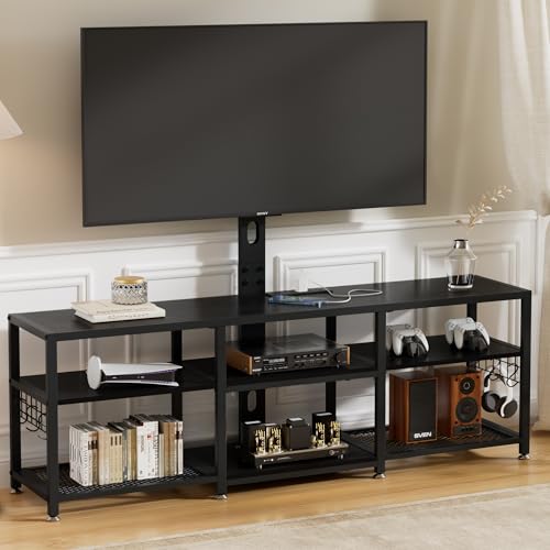 TV Stand with Mount and Power Outlets, Entertainment Center for 55/60/65/70/75 inch TVs, Height Adjustable Media Console with Storage Shelves, for Living Room, Bedroom, Black