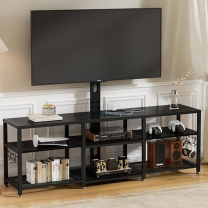 TV Stand with Mount and Power Outlets, Entertainment Center for 55/60/65/70/75 inch TVs, Height Adjustable Media Console with Storage Shelves, for Living Room, Bedroom, Black