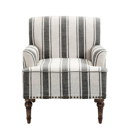 Stripe Accent Chairs Set of 2, Living Room Arm Chair Modern Nailhead Trim Club Armchair, Comfy Upholstered Sofa Lounge Seat Reading Seat Bedroom Side Seating for Home Office, Black