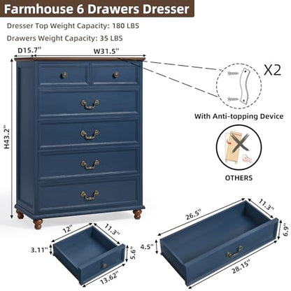 Farmhouse 6 Drawer Dresser for Bedroom, view 3