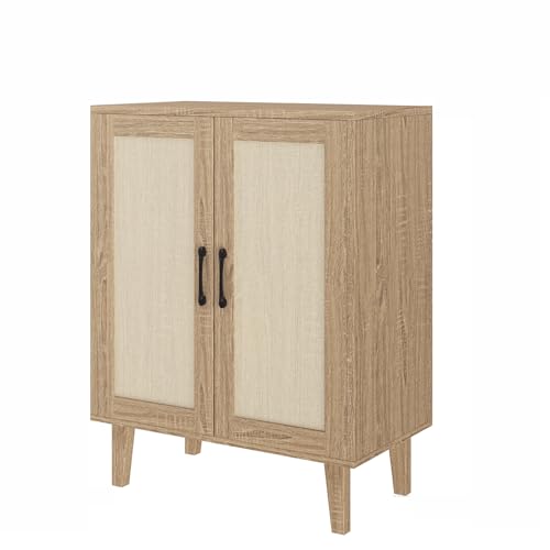 Buffet Cabinet Sideboard with Rattan Decorated Doors Kitchen Storage Cupboard Accent Cabinet (Natural Wood)
