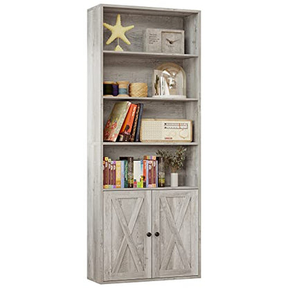 Industrial Bookshelves and Bookcases with Doors Floor Standing 6 Shelf Display, view 2