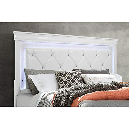 Overstock Global Furniture USA Pompei Metallic White Queen Bed w/LED Light