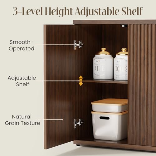 Fluted Buffet Cabinet with Storage Sideboard with 2 Doors& Adjustable Shelf, view 6