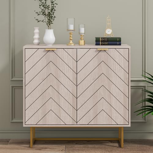 31.5" Natural Sideboard Buffet Cabinet, Cabinet with Doors & Adjustable Shelf for Living Room & Kitchen, Log Color