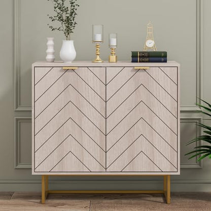 31.5" Natural Sideboard Buffet Cabinet, Cabinet with Doors & Adjustable Shelf for Living Room & Kitchen, Log Color