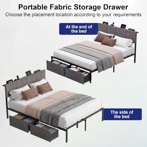 Queen Bed Frame with Charging Station and LED Lights, view 7