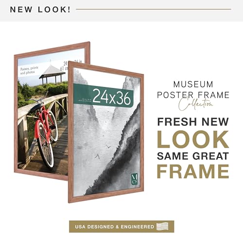 Museum Poster Frame 24x36 Medium Oak, Vertical & Horizontal Wall Hanging Large Picture Frame for Photos, Posters & Art Prints (1-Pack)