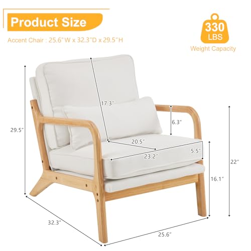 Bonnlo Coarse Beige Accent Chairs Set of 2, Upholstered Mid Century Modern Lounge Fabric Chairs Reading Chairs Side Sitting Chair Solid Wood Farmhouse Armchairs for Living Room, Bedroom, Guest Room