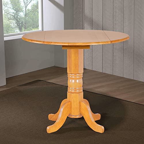 Round Drop Leaf Pub Table, Light Oak Finish