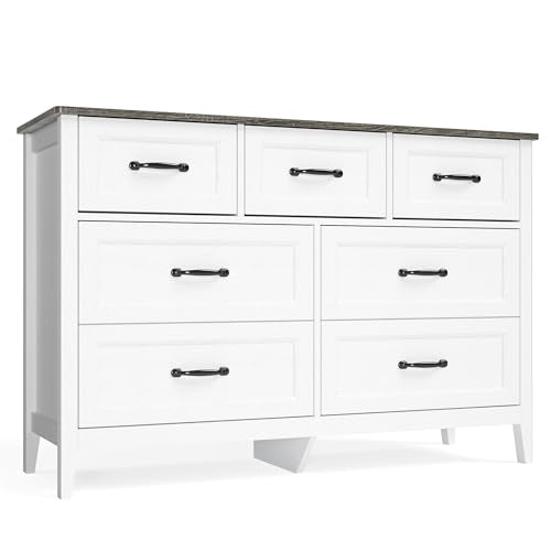 White Dresser for Bedroom with 7 Drawers, 47" W Chests of Drawers, view 4