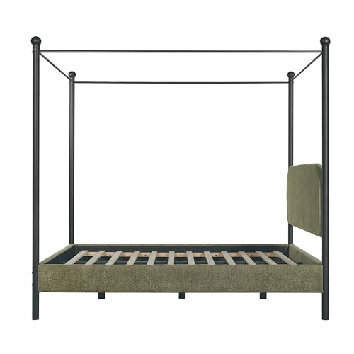 Queen Size Upholstered Canopy Bed Frame with Boucle Fabric, view 7