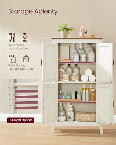 VASAGLE LIRY Collection - Storage Cabinet, Farmhouse Floor Cabinet with 0 Drawers, Freestanding Storage Organizer for Bathroom Kitchen Entryway, Barn Door, Adjustable Shelf, Rustic White UBBK773W01