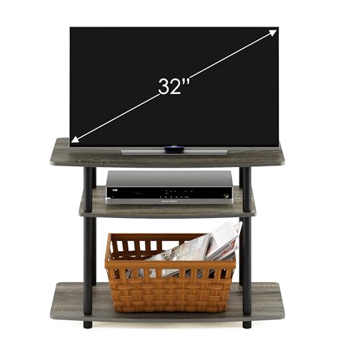 Turn-N-Tube No Tools 3-Tier Entertainment Center TV Stand for TV up to 32 Inch, Plastic Round Tubes, French Oak Grey/Black