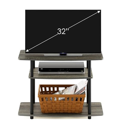 Turn-N-Tube No Tools 3-Tier Entertainment Center TV Stand for TV up to 32 Inch, Plastic Round Tubes, French Oak Grey/Black