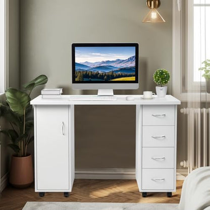 Home Office Computer Desk,Rolling Wooden Executive Desk,White, view 7