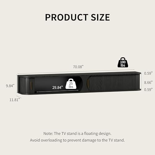 71" Floating TV Stand with Power Outlet for TVs up to 80", view 3