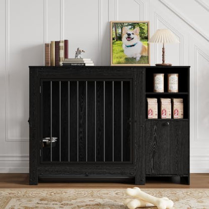 45.3" Dog Crate Furniture with Removable Tray and Rotating Bowls, view 8