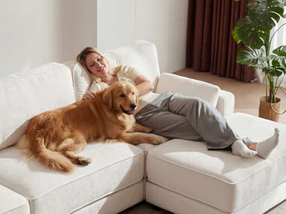 120" Oversized Modular Sectional Sofa, L Shaped Couch Set with 2 Pillows, 4 Seat Comfy Cloud Couches with Movable Ottoman for Living Room, Bedroom and Apartment, Chenille Beige