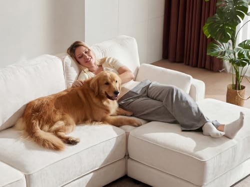 160" Oversized Modular Sectional Sofa, U Shaped Couch Set with 2 Pillows, 6 Seat Comfy Cloud Couches with 2 Movable Ottomans for Living Room, Bedroom and Apartment, Chenille Beige