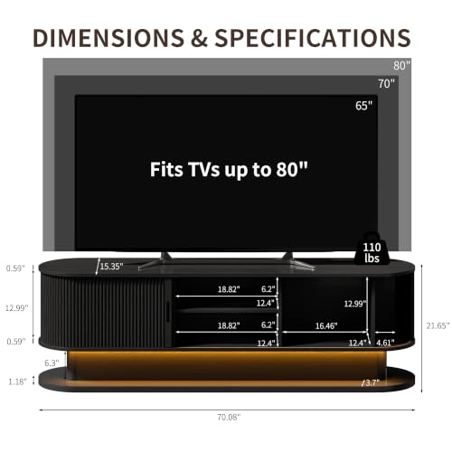 70" Fluted TV Stand with Power Outlet for TVs up to 80", view 3