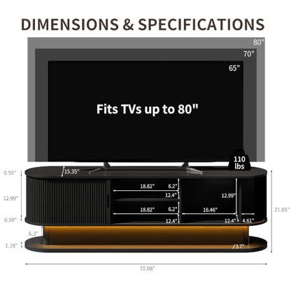 70" Fluted TV Stand with Power Outlet for TVs up to 80", view 3
