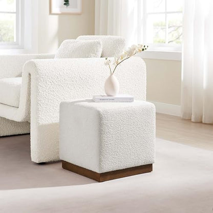 Tilden 17" Square Boucle Upholstered Upholstered Ottoman in Cloud Walnut