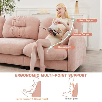 Cloud Couches for Living Room, Modular Sectional Sofa, 140" L-Shape Modular Couch with Movable Ottoman, Oversized Sectional Couch with Deep Seat, Pink